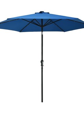 vidaXL Parasol met LED-verlichting en stalen paal 300 cm blauw