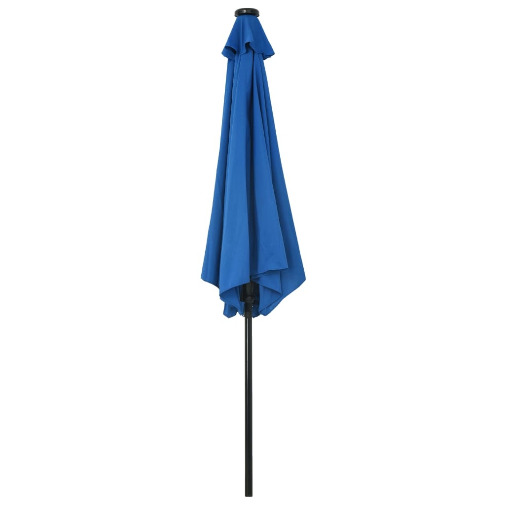 vidaXL Parasol met LED-verlichting en stalen paal 300 cm blauw