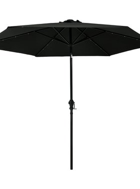 vidaXL Parasol met LED-verlichting en stalen paal 300 cm zwart