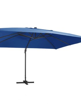 vidaXL Zweefparasol met LED-verlichting en paal 400x300 cm azuurblauw