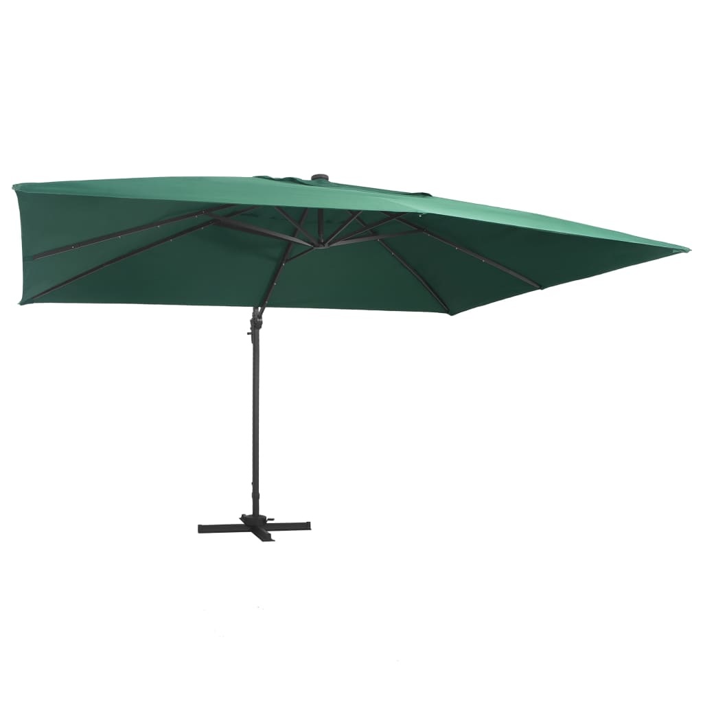 vidaXL Zweefparasol met LED-verlichting en paal 400x300 cm groen