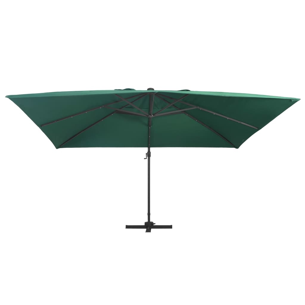 vidaXL Zweefparasol met LED-verlichting en paal 400x300 cm groen