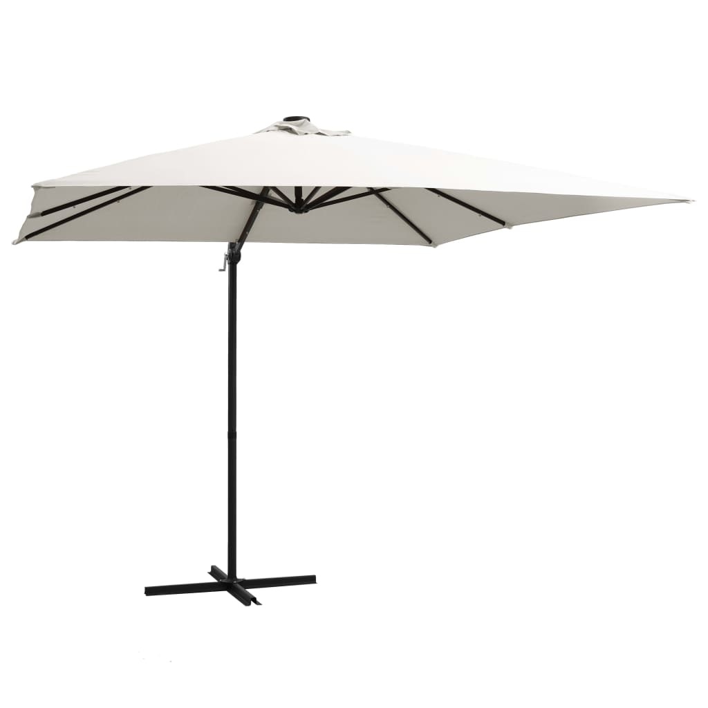 vidaXL Zweefparasol met LED-verlichting en paal 250x250 cm zandkleurig