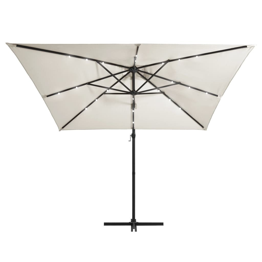 vidaXL Zweefparasol met LED-verlichting en paal 250x250 cm zandkleurig