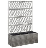 vidaXL Latwerkplantenbak verhoogd met potten 83x30x130 cm rattan grijs