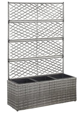 vidaXL Latwerkplantenbak verhoogd met potten 83x30x130 cm rattan grijs