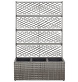 vidaXL Latwerkplantenbak verhoogd met potten 83x30x130 cm rattan grijs