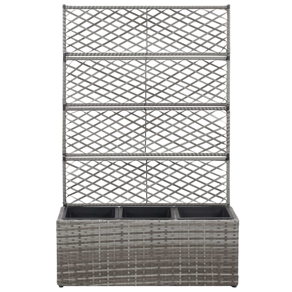 vidaXL Latwerkplantenbak verhoogd met potten 83x30x130 cm rattan grijs