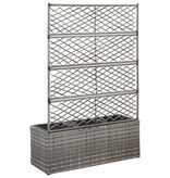 vidaXL Latwerkplantenbak verhoogd met potten 83x30x130 cm rattan grijs