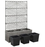 vidaXL Latwerkplantenbak verhoogd met potten 83x30x130 cm rattan grijs