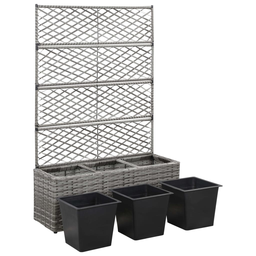 vidaXL Latwerkplantenbak verhoogd met potten 83x30x130 cm rattan grijs