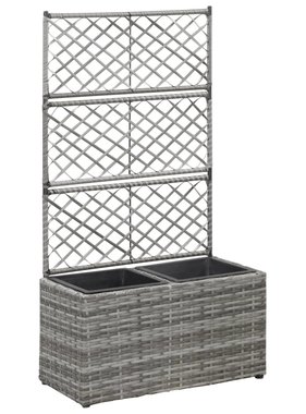 vidaXL Latwerkplantenbak verhoogd met potten 58x30x107 cm rattan grijs