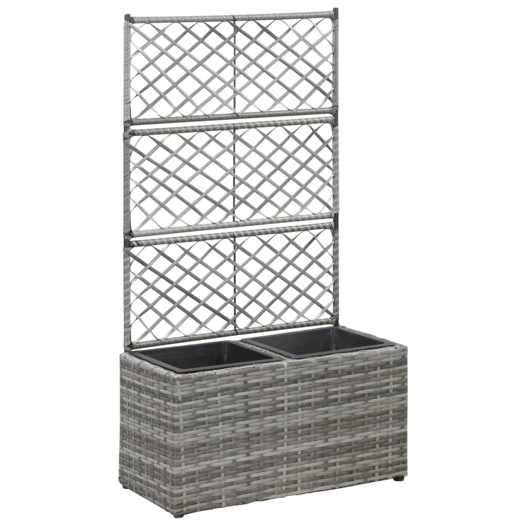 vidaXL Latwerkplantenbak verhoogd met potten 58x30x107 cm rattan grijs