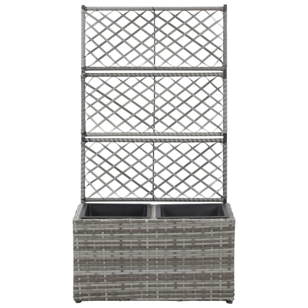 vidaXL Latwerkplantenbak verhoogd met potten 58x30x107 cm rattan grijs