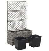 vidaXL Latwerkplantenbak verhoogd met potten 58x30x107 cm rattan grijs