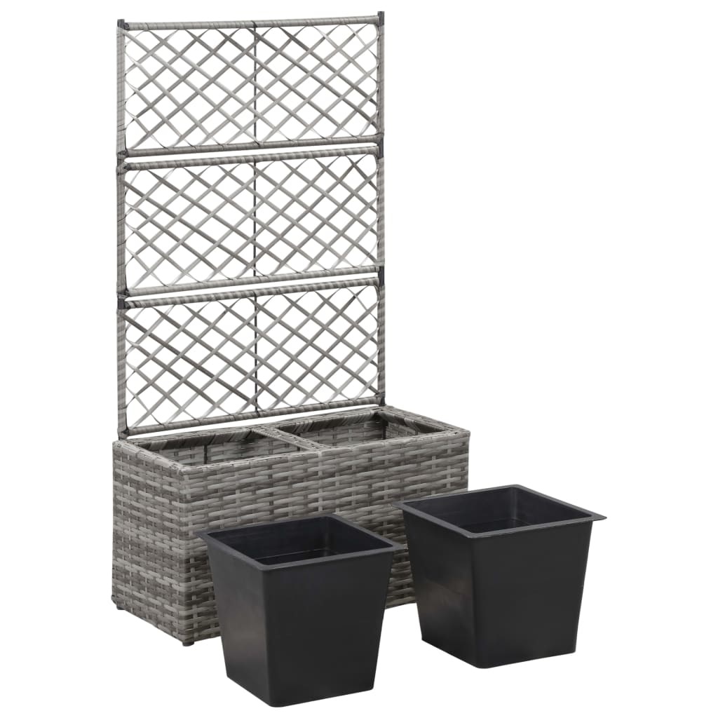 vidaXL Latwerkplantenbak verhoogd met potten 58x30x107 cm rattan grijs