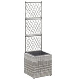 vidaXL Latwerkplantenbak verhoogd met 1 pot 30x30x107 cm rattan grijs