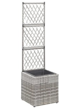 vidaXL Latwerkplantenbak verhoogd met 1 pot 30x30x107 cm rattan grijs