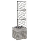 vidaXL Latwerkplantenbak verhoogd met 1 pot 30x30x107 cm rattan grijs