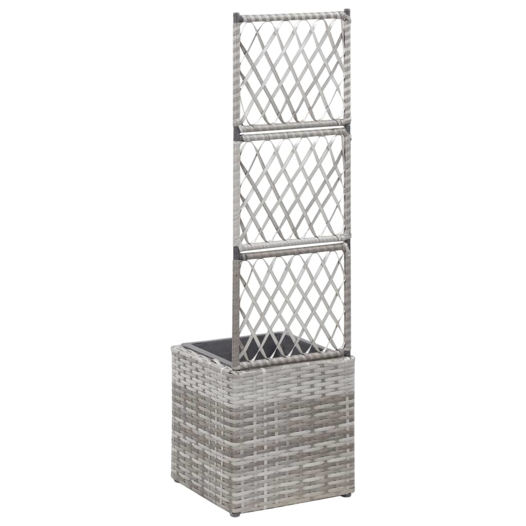 vidaXL Latwerkplantenbak verhoogd met 1 pot 30x30x107 cm rattan grijs