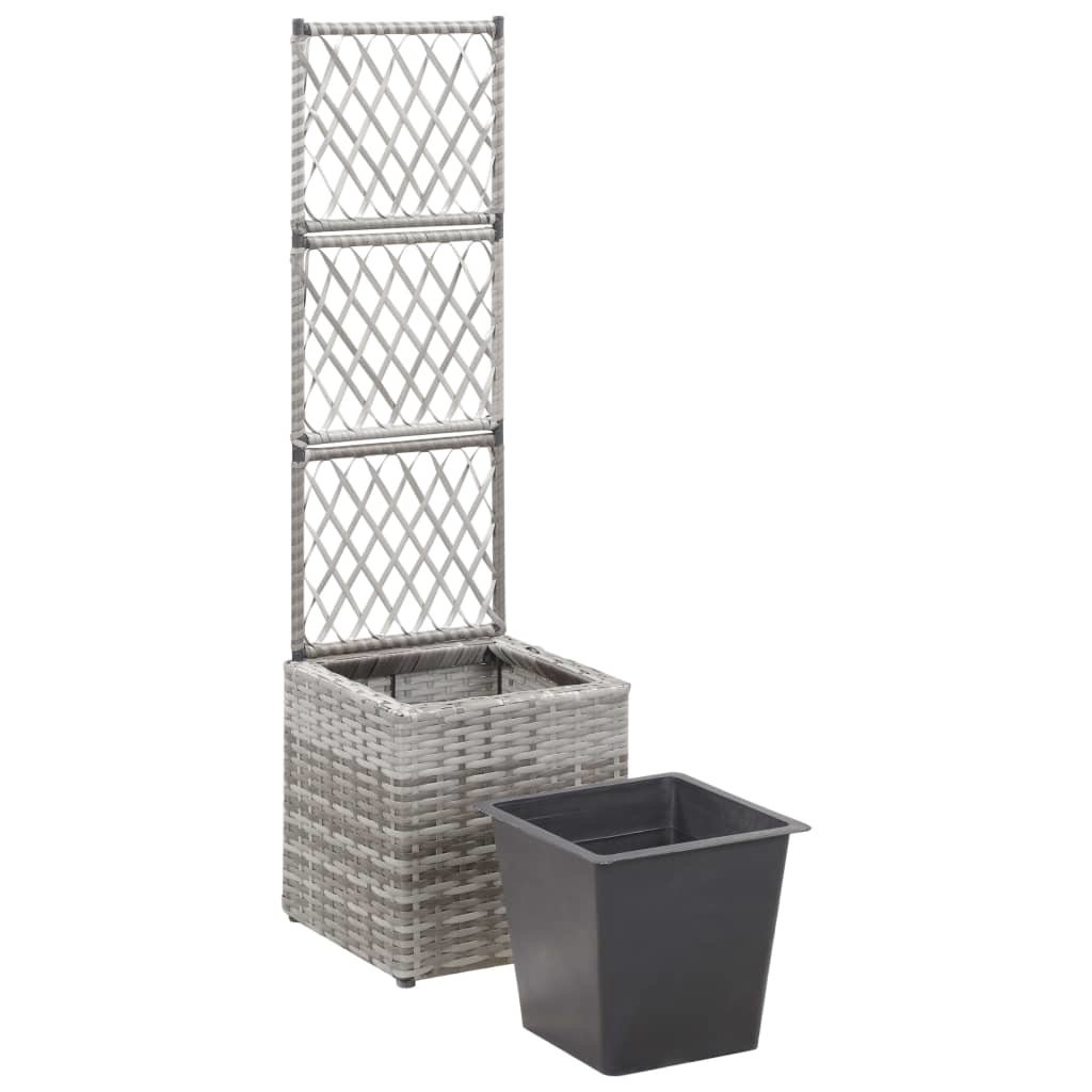 vidaXL Latwerkplantenbak verhoogd met 1 pot 30x30x107 cm rattan grijs