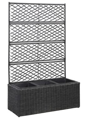 vidaXL Latwerkplantenbak verhoogd met potten 83x30x130 cm rattan zwart