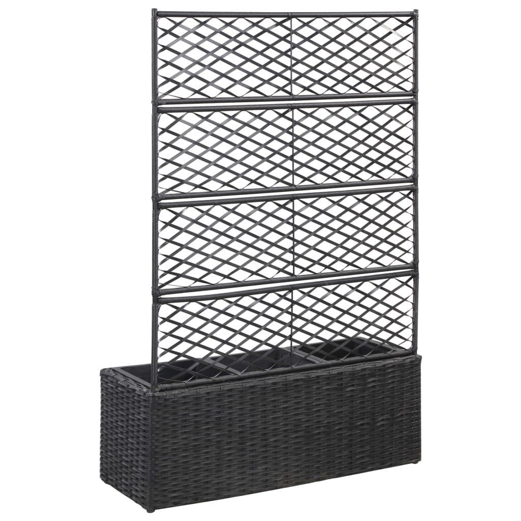 vidaXL Latwerkplantenbak verhoogd met potten 83x30x130 cm rattan zwart