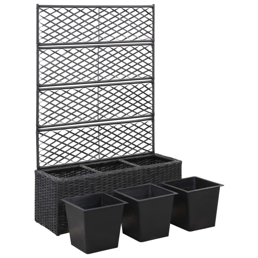 vidaXL Latwerkplantenbak verhoogd met potten 83x30x130 cm rattan zwart