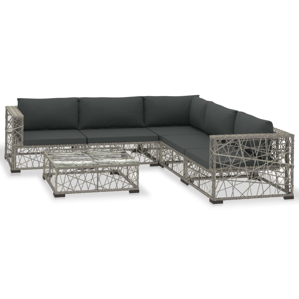 vidaXL 6-delige Loungeset met kussens poly rattan grijs