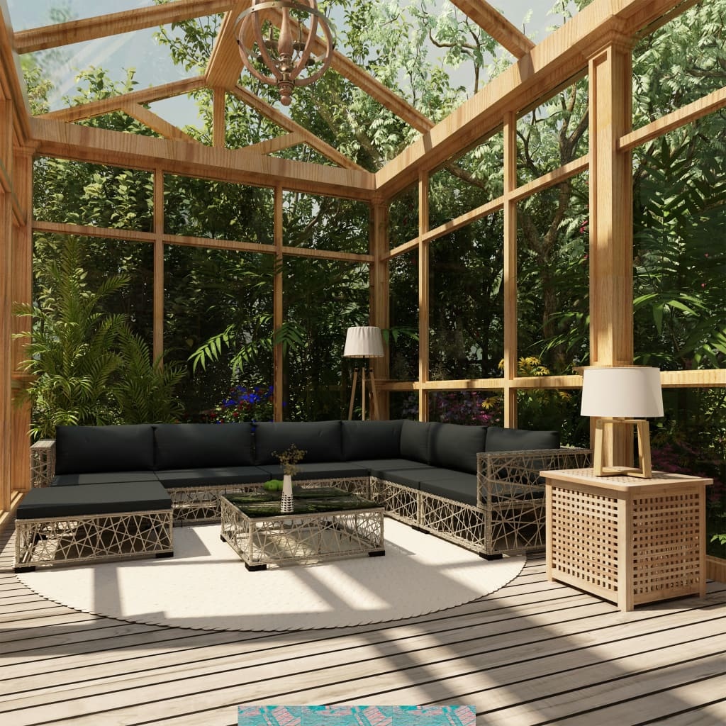 vidaXL 8-delige Loungeset met kussens poly rattan grijs