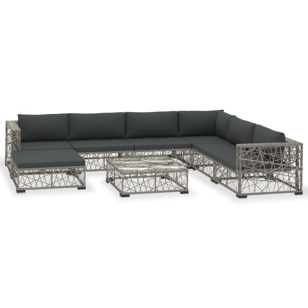 vidaXL 8-delige Loungeset met kussens poly rattan grijs