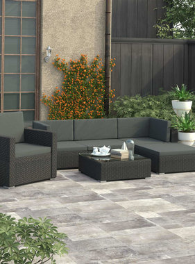 vidaXL 6-delige Loungeset met kussens poly rattan zwart