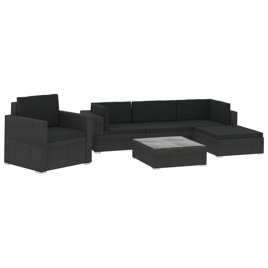 vidaXL 6-delige Loungeset met kussens poly rattan zwart