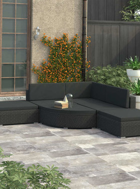 vidaXL 6-delige Loungeset met kussens poly rattan zwart