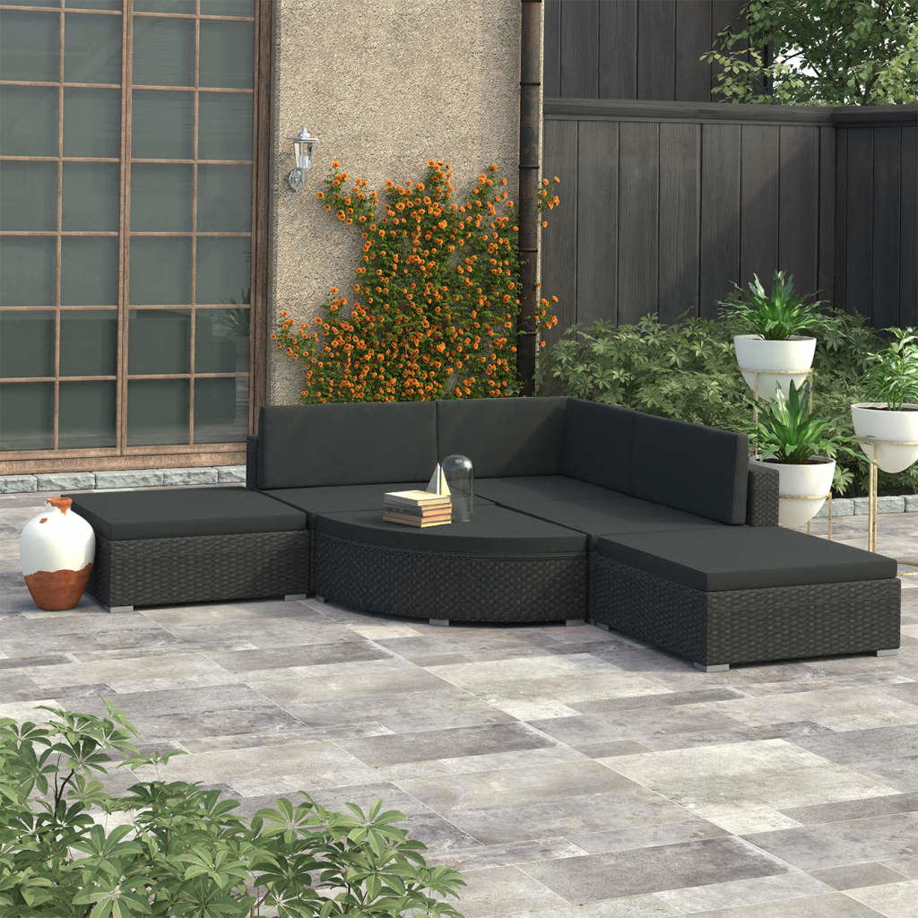 vidaXL 6-delige Loungeset met kussens poly rattan zwart