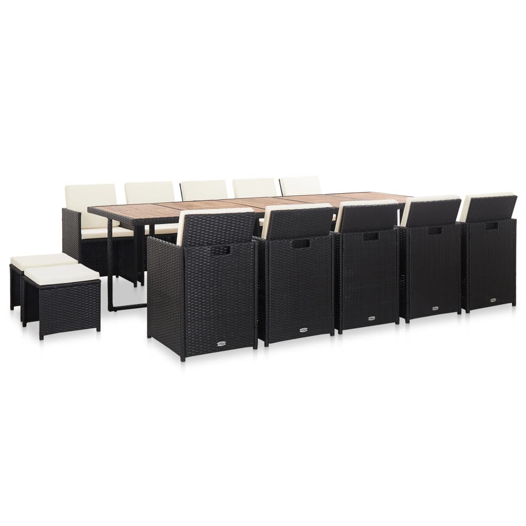 VidaXL 15-delige Tuinset met kussens poly rattan zwart