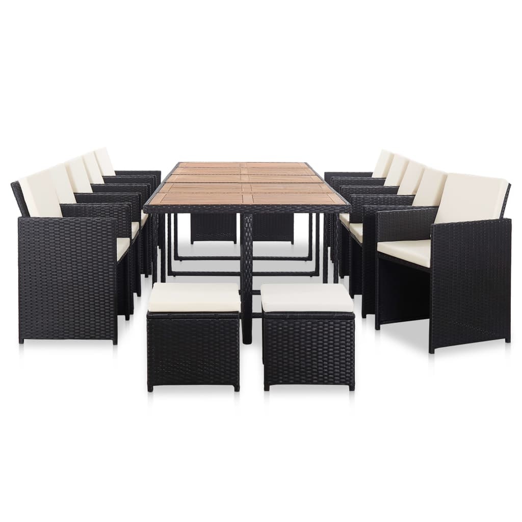 VidaXL 15-delige Tuinset met kussens poly rattan zwart