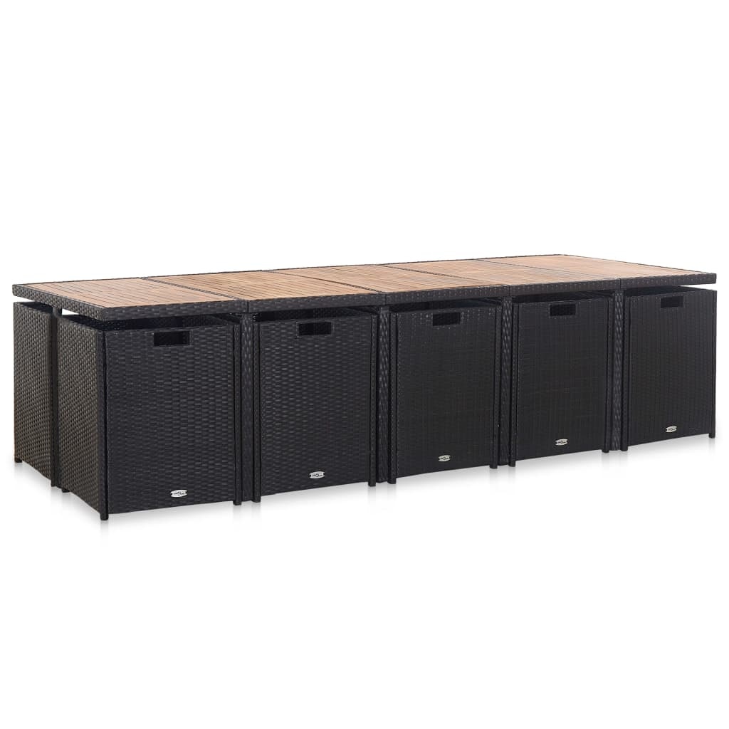 VidaXL 15-delige Tuinset met kussens poly rattan zwart