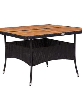 vidaXL Tuintafel poly rattan en massief acaciahout zwart