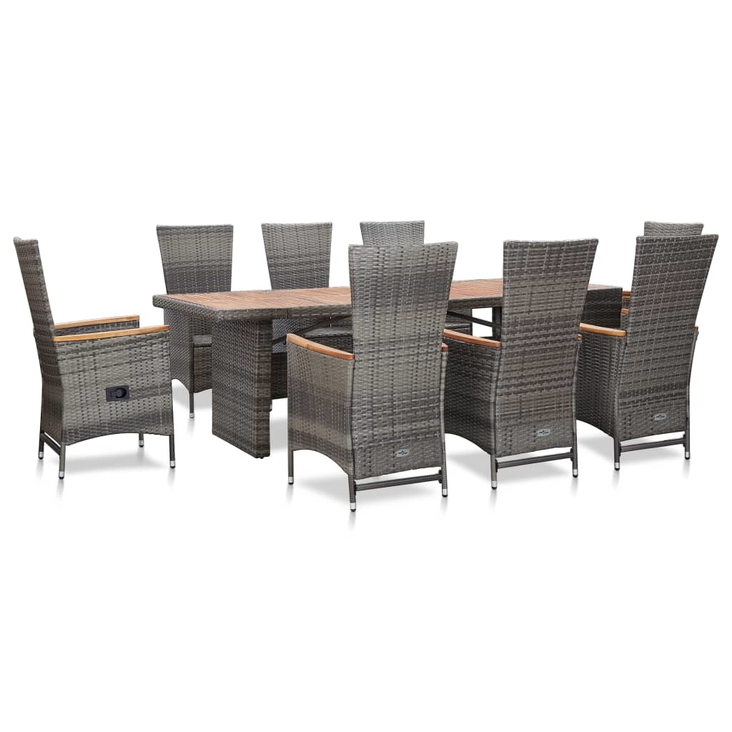 VidaXL 9-delige Tuinset met kussens poly rattan grijs