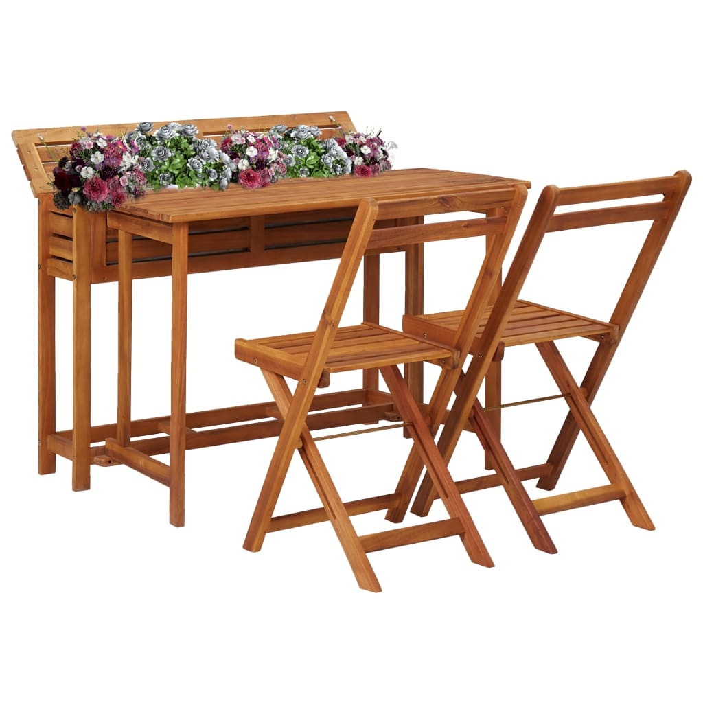 vidaXL Plantenbaktafel met 2 bistrostoelen massief acaciahout