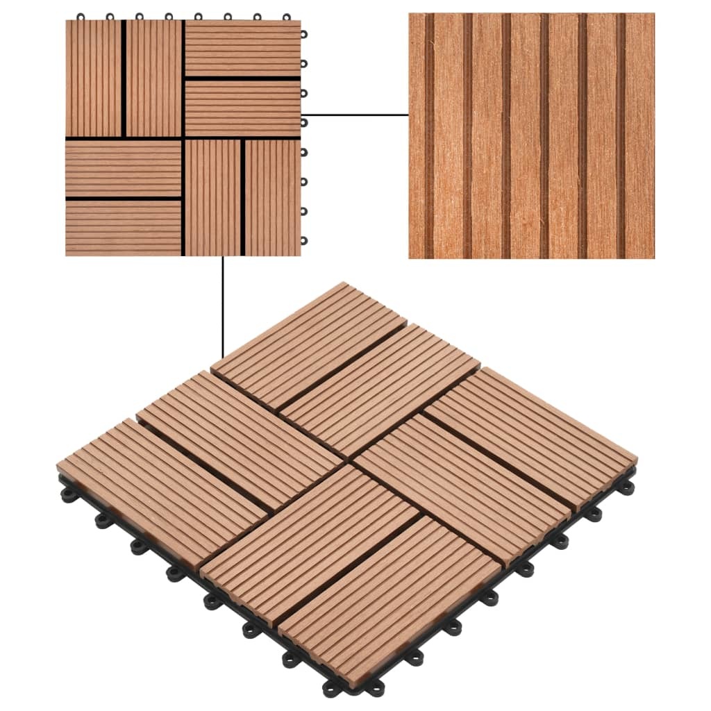 vidaXL 11 st Terrastegel 30x30 cm 1 m² HKC bruin