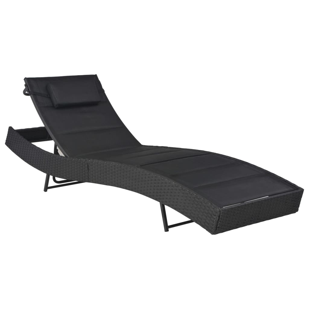 VidaXL Ligbed poly rattan en textileen zwart