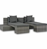 vidaXL 4-delige Loungeset met kussens poly rattan grijs