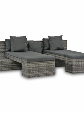 vidaXL 4-delige Loungeset met kussens poly rattan grijs