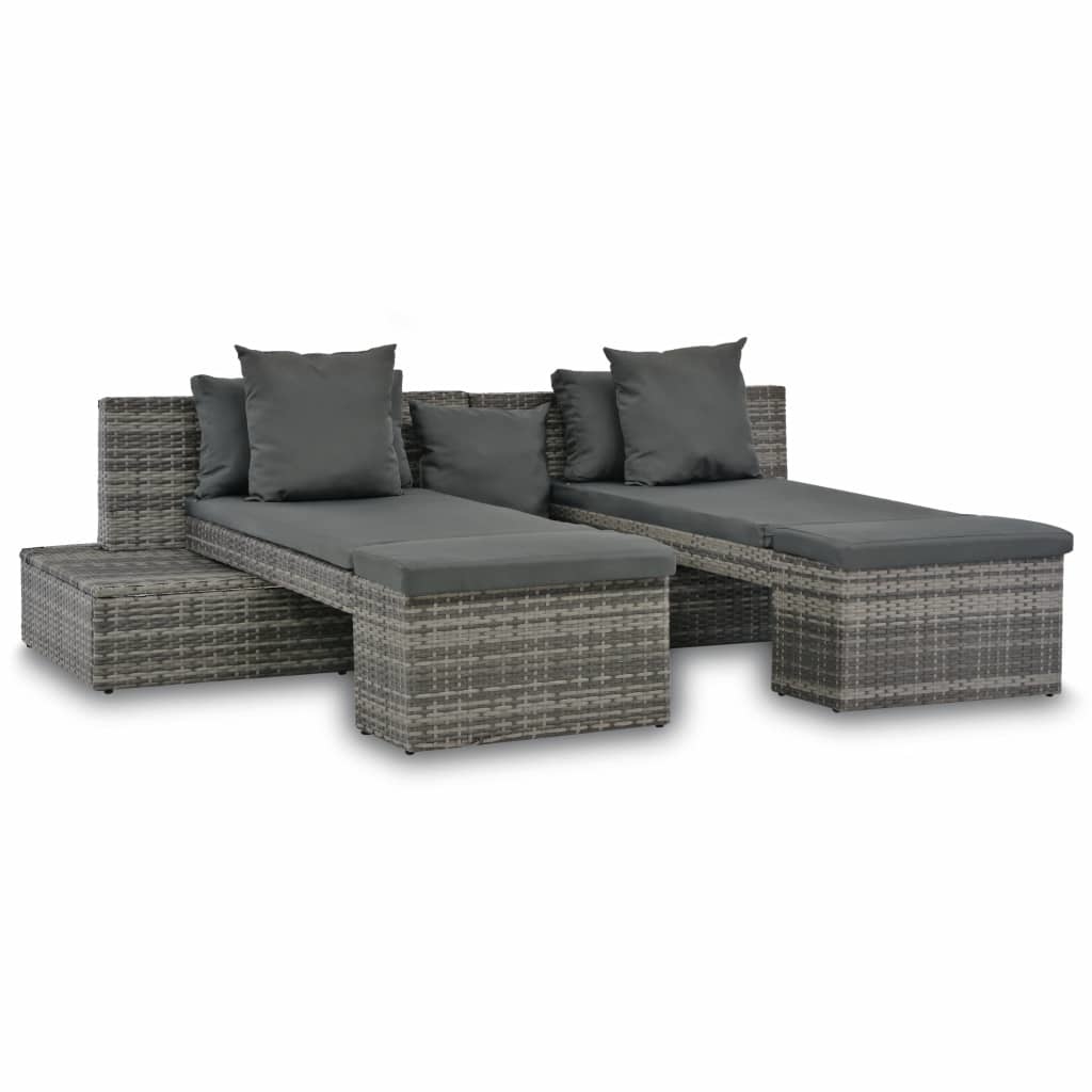 vidaXL 4-delige Loungeset met kussens poly rattan grijs