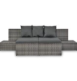 vidaXL 4-delige Loungeset met kussens poly rattan grijs