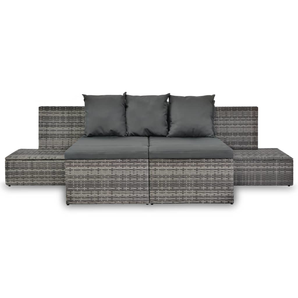 vidaXL 4-delige Loungeset met kussens poly rattan grijs