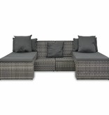 vidaXL 4-delige Loungeset met kussens poly rattan grijs