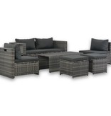 vidaXL Loungeset met kussens 6-delig poly rattan grijs